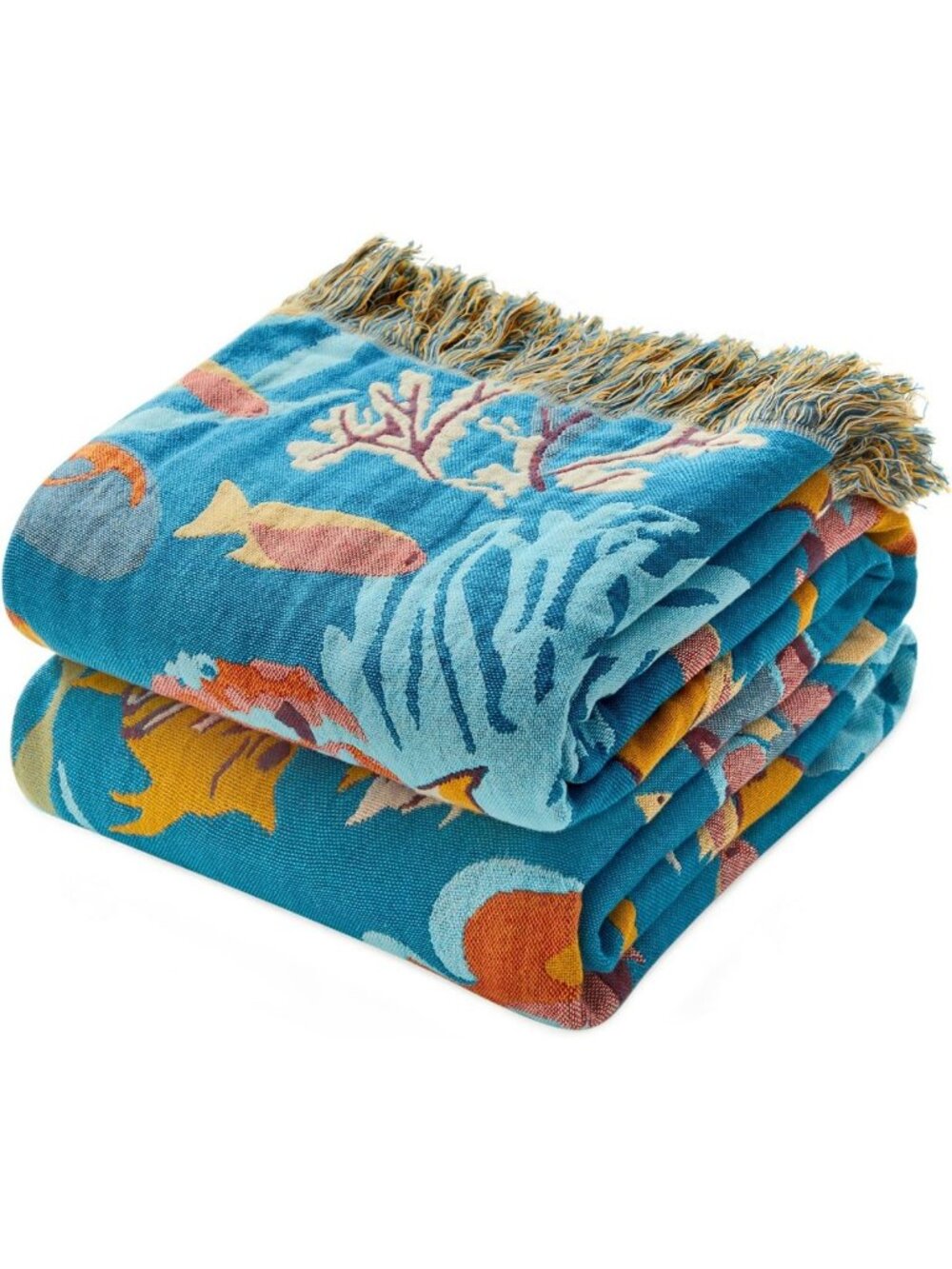 Cozy Boho Throw Blanket 50"x60" | 100% Cotton Ocean-Inspired Couch Decor